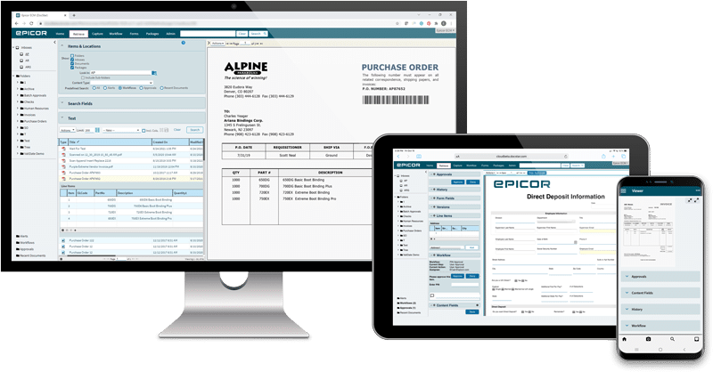 Epicor ECM with computer tablet and phone