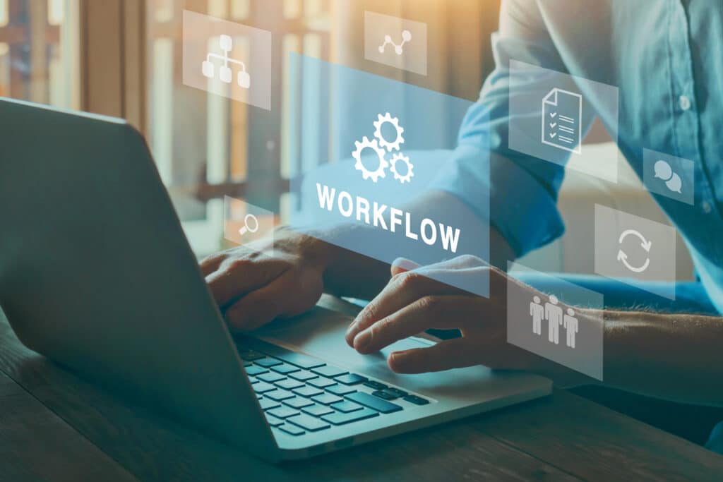 Workflow concept, improve efficiency in business process with automation and technology. Optimization.