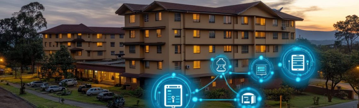 A building that uses smart technology for building management, soft light, emphasizing tech and control, copy space on the left --chaos 50 --ar 16:7 --style raw --v 6.1 Job ID: 69fc7ebe-7e5b-4865-8607-292e5bd573ac